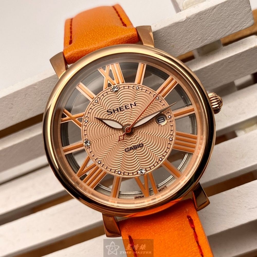 CASIO:手錶,型號:CA00006,女錶34mm玫瑰金錶殼玫瑰金色錶面真皮皮革錶帶款-細節圖6