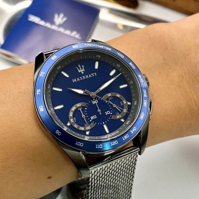 MASERATI:手錶,型號:R8873612009,男錶46mm寶藍錶殼寶藍色錶面米蘭錶帶款