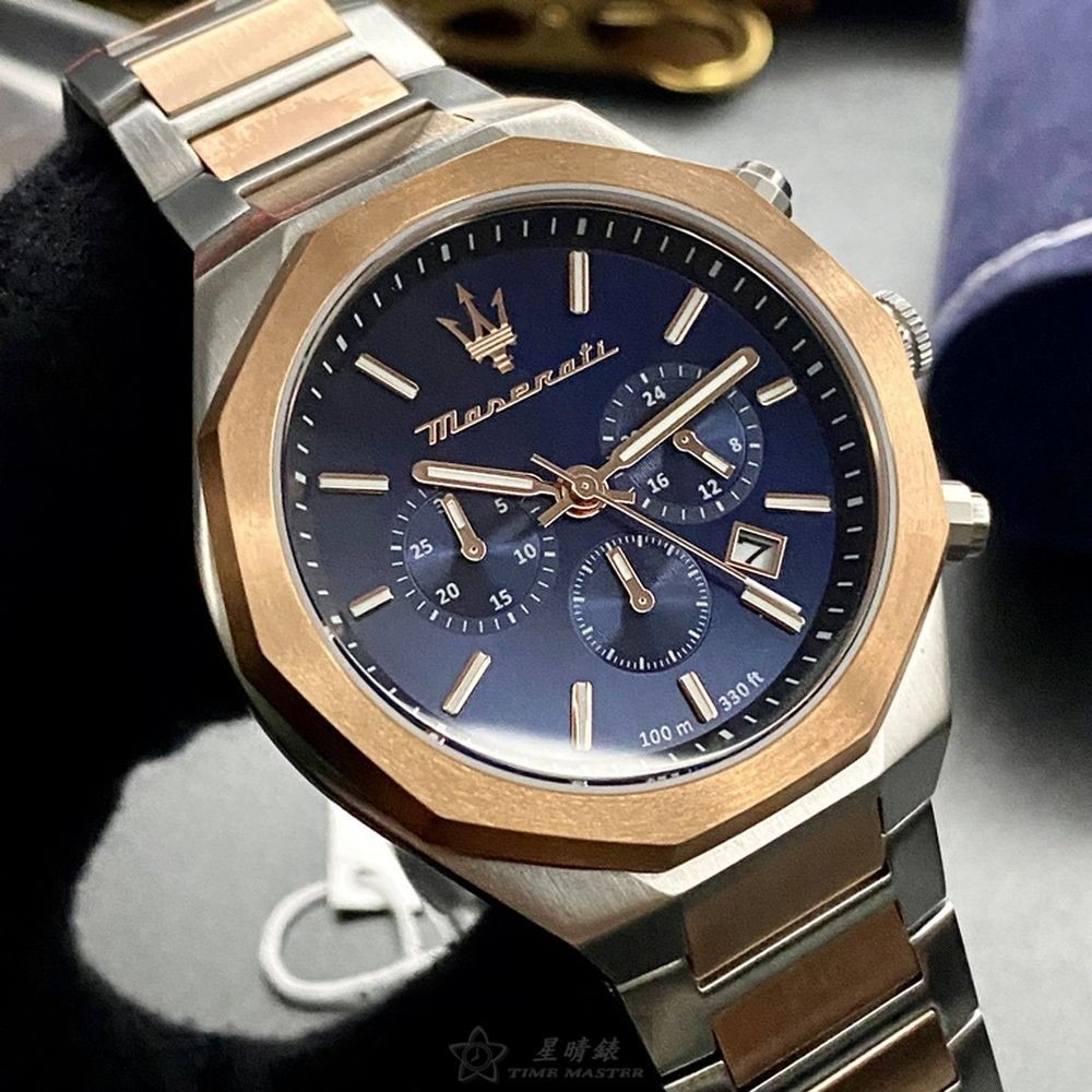 MASERATI:手錶,型號:R8873642002,男錶46mm玫瑰金錶殼寶藍色錶面精鋼錶帶款-細節圖2