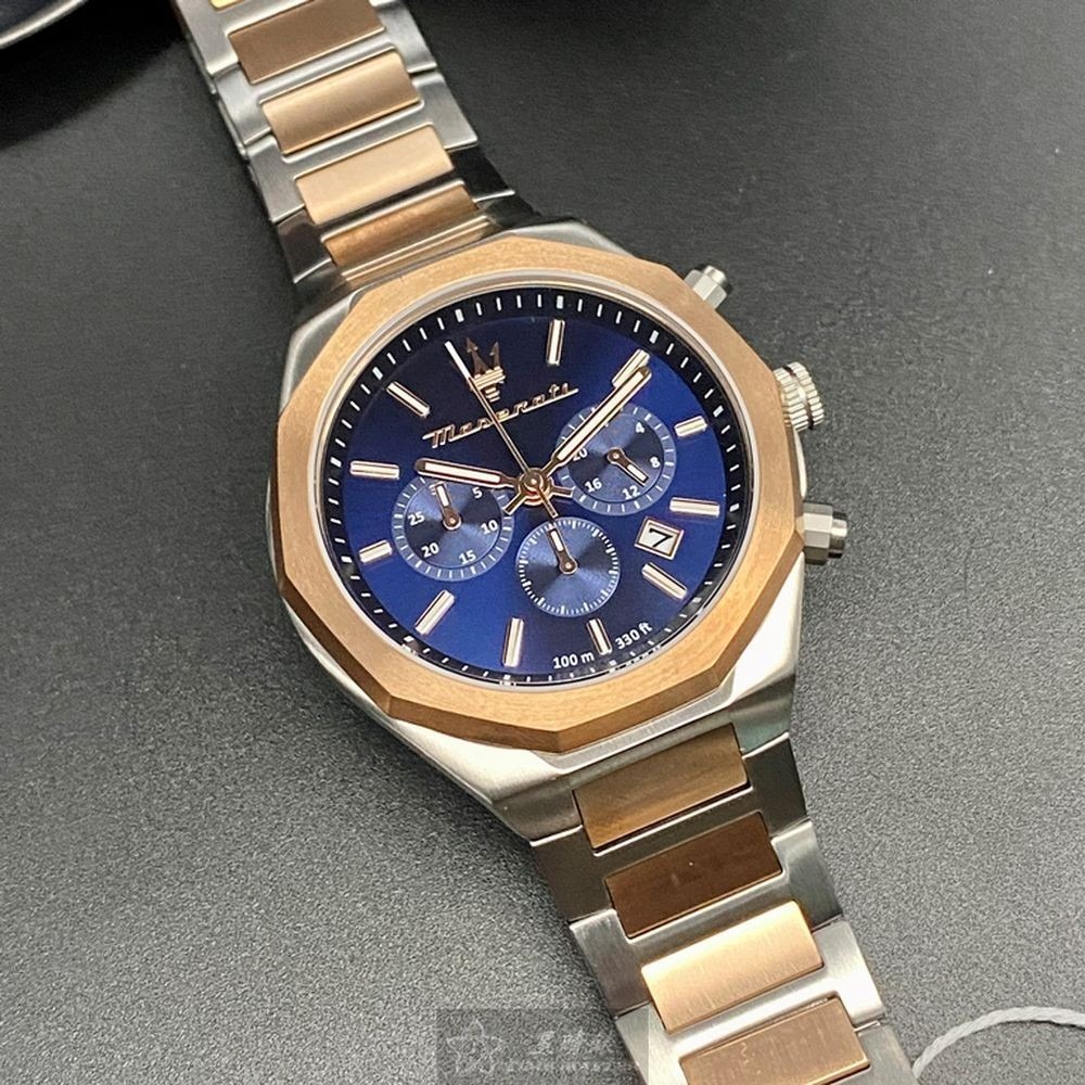 MASERATI:手錶,型號:R8873642002,男錶46mm玫瑰金錶殼寶藍色錶面精鋼錶帶款-細節圖9