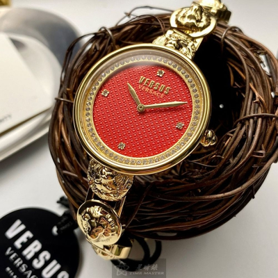VERSUS VERSACE:手錶,型號:VV00090,女錶34mm金色錶殼紅色錶面精鋼錶帶款