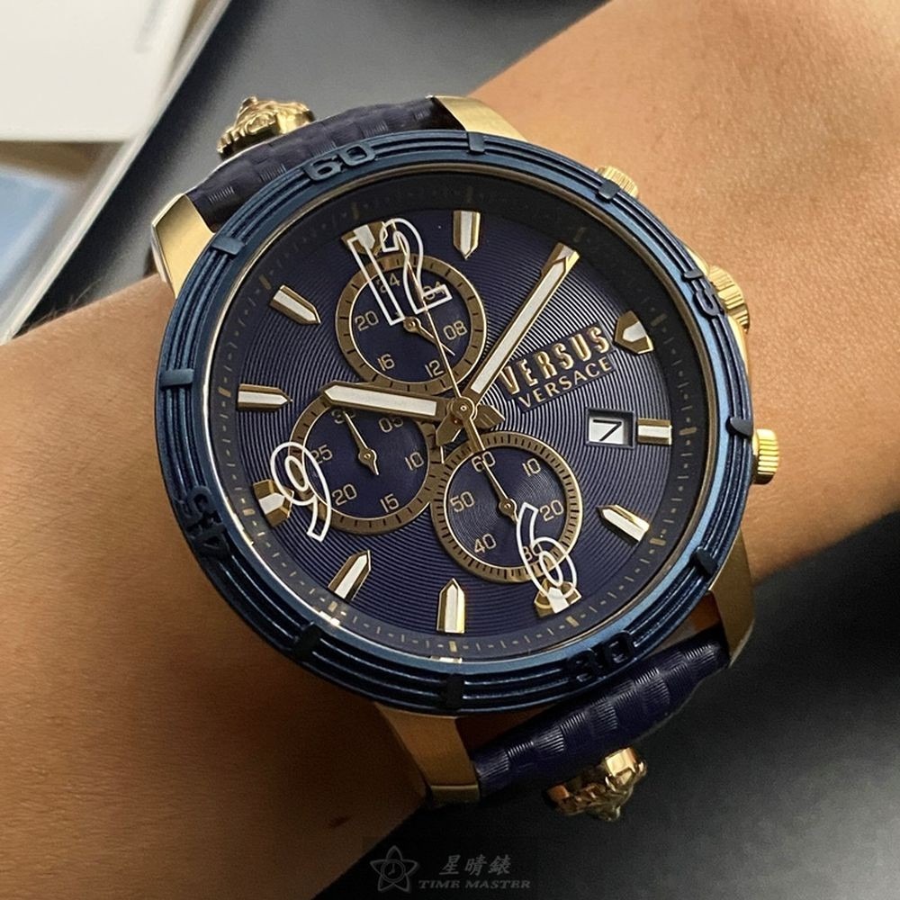 VERSUS VERSACE:手錶,型號:VV00165,男錶46mm寶藍錶殼寶藍色錶面真皮皮革錶帶款-細節圖4