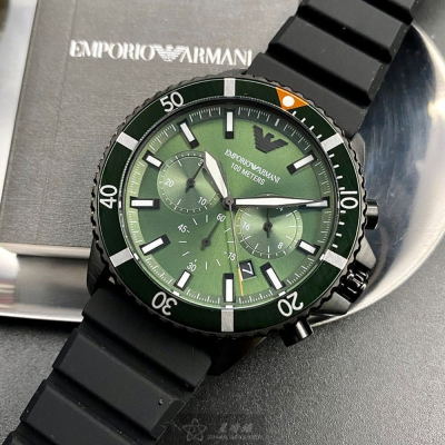 ARMANI:手錶,型號:AR00013,男錶42mm墨綠色錶殼墨綠色錶面矽膠錶帶款