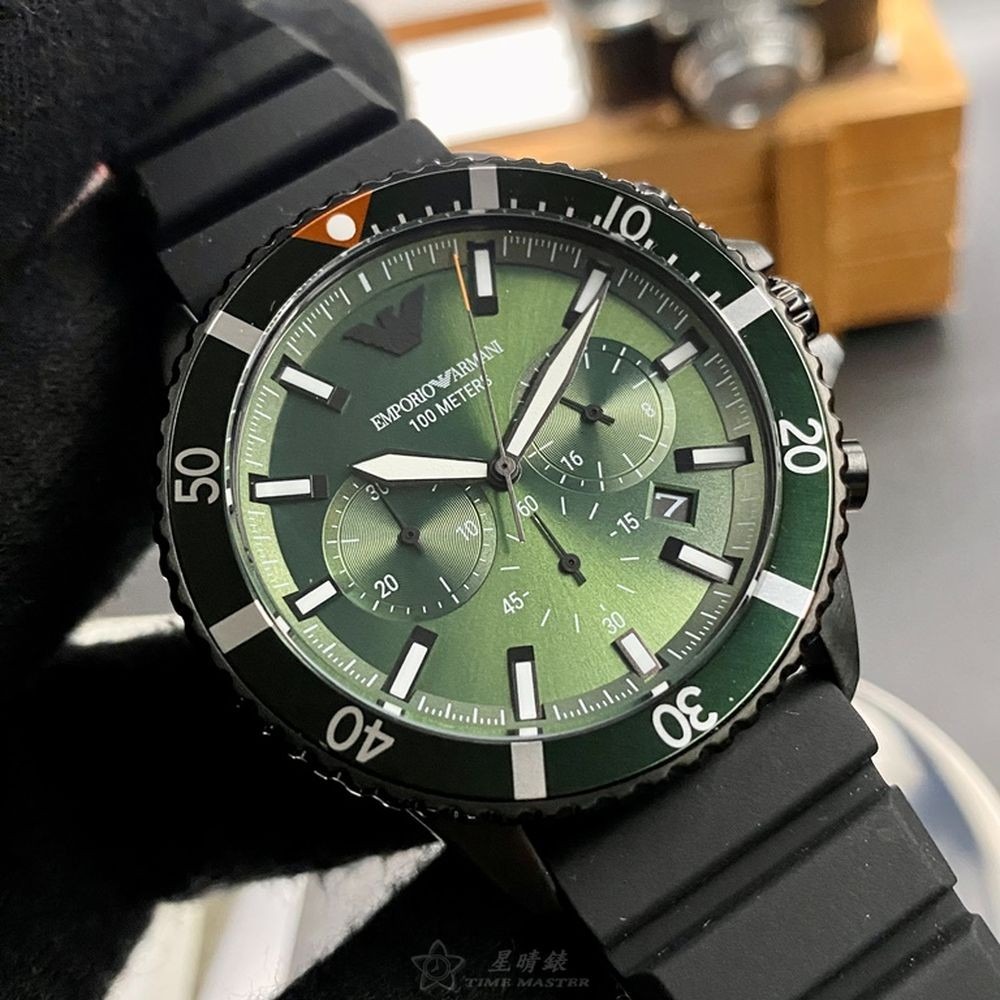 ARMANI:手錶,型號:AR00013,男錶42mm墨綠色錶殼墨綠色錶面矽膠錶帶款-細節圖3