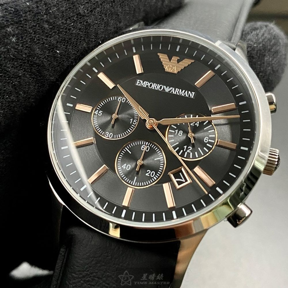 ARMANI:手錶,型號:AR00015,男錶43mm銀錶殼黑色錶面真皮皮革錶帶款-細節圖2