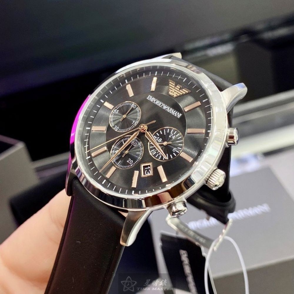 ARMANI:手錶,型號:AR00015,男錶43mm銀錶殼黑色錶面真皮皮革錶帶款-細節圖5