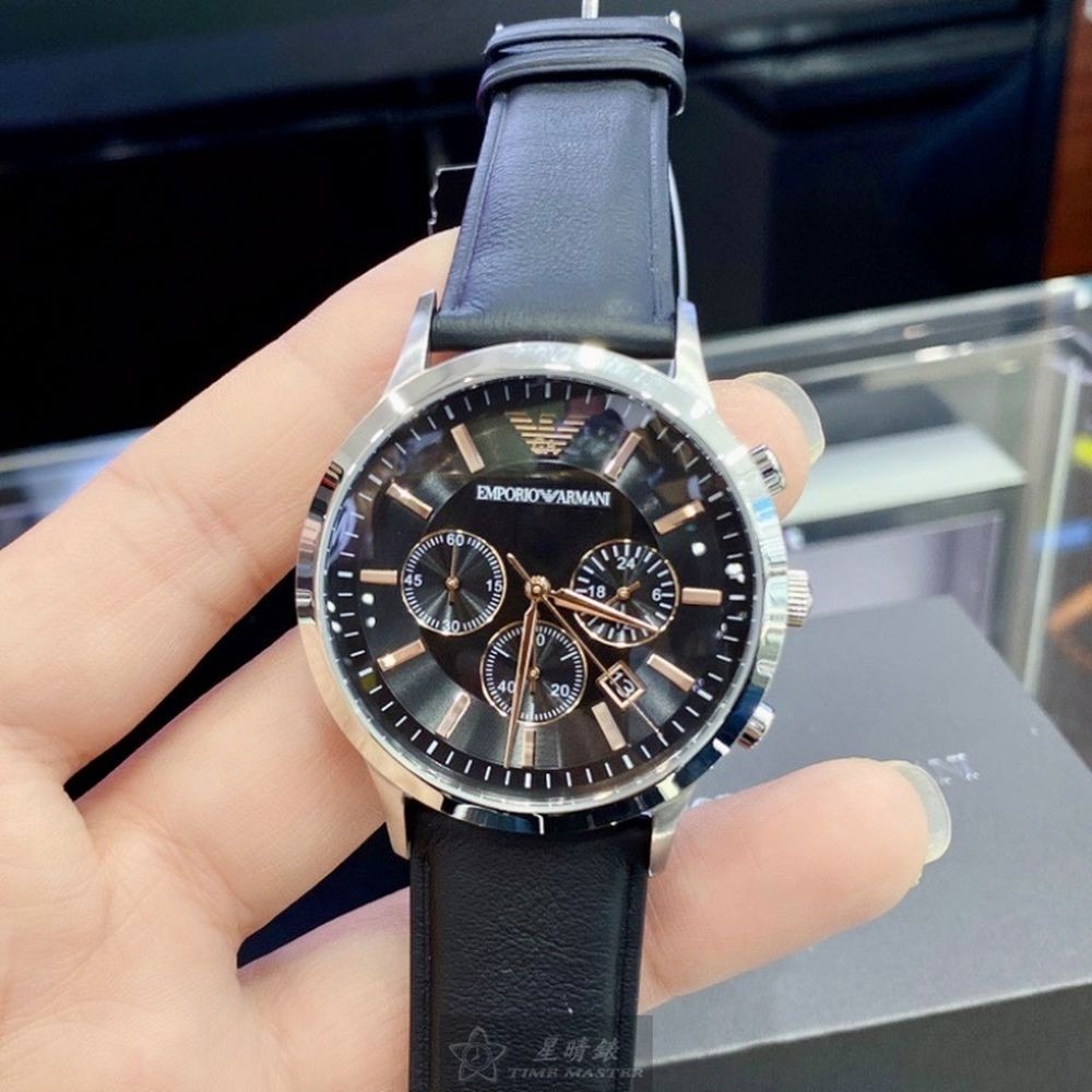 ARMANI:手錶,型號:AR00015,男錶43mm銀錶殼黑色錶面真皮皮革錶帶款-細節圖6