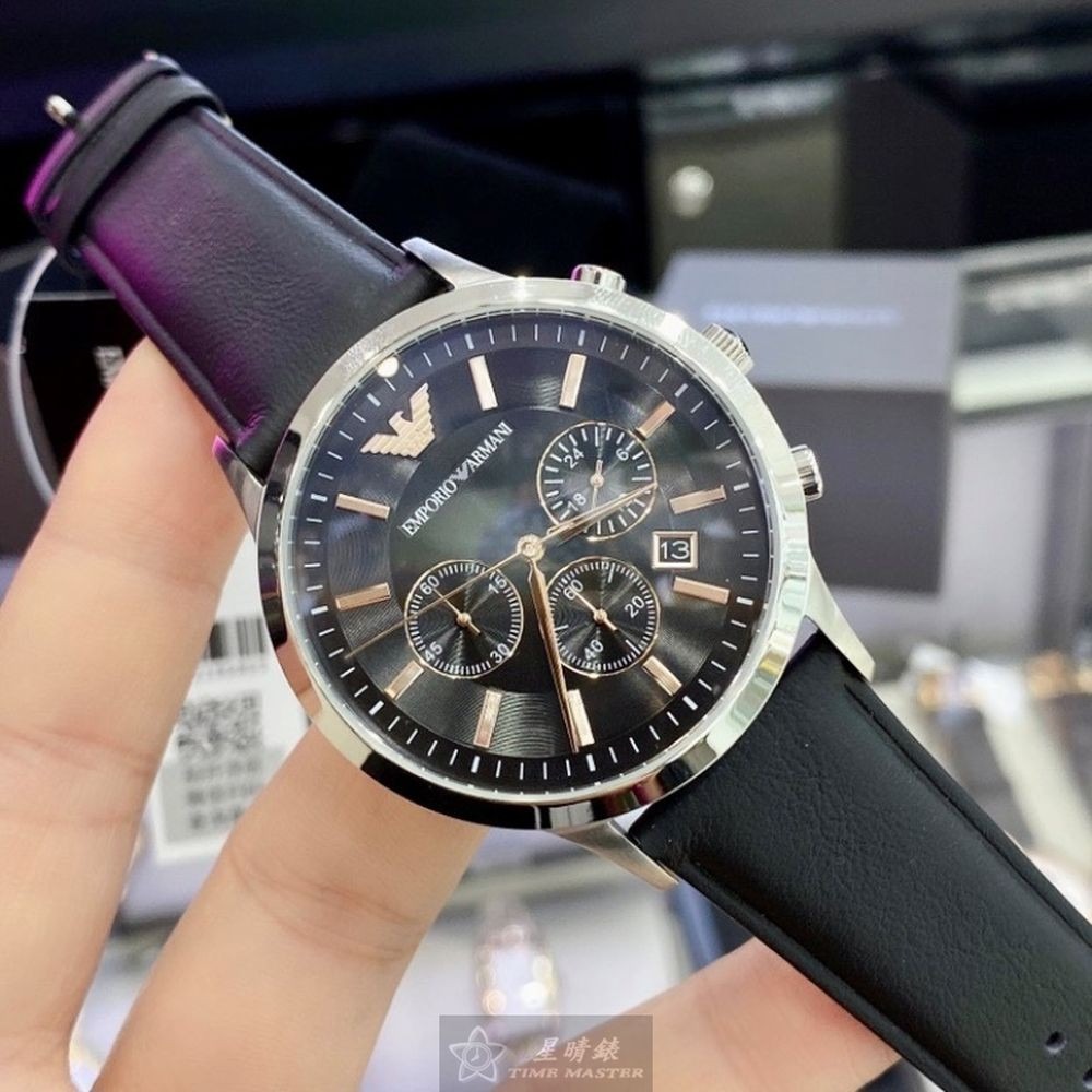 ARMANI:手錶,型號:AR00015,男錶43mm銀錶殼黑色錶面真皮皮革錶帶款-細節圖9