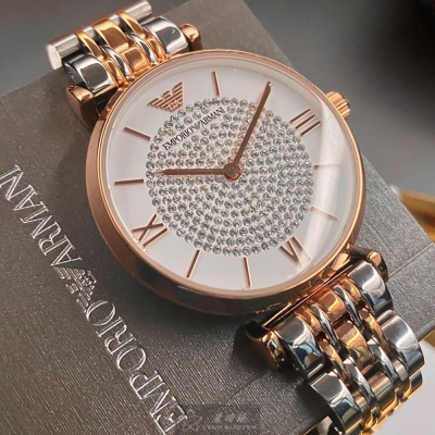 ARMANI:手錶,型號:AR00017,女錶32mm玫瑰金錶殼白色錶面精鋼錶帶款