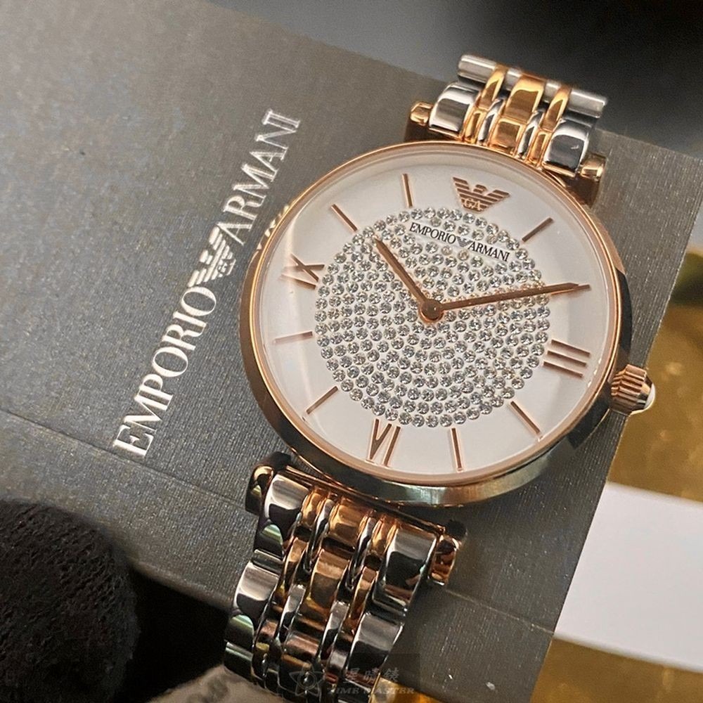 ARMANI:手錶,型號:AR00017,女錶32mm玫瑰金錶殼白色錶面精鋼錶帶款-細節圖2