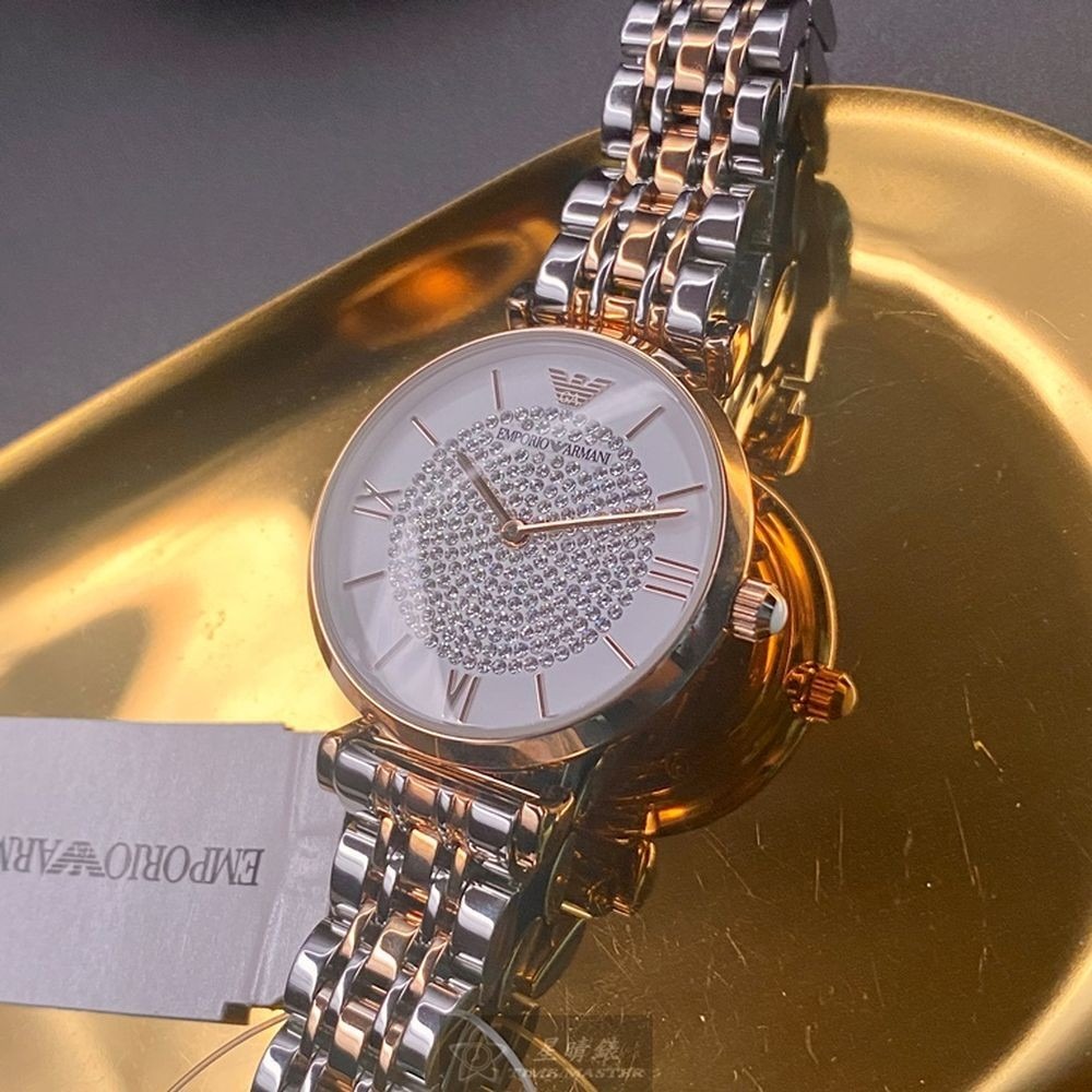 ARMANI:手錶,型號:AR00017,女錶32mm玫瑰金錶殼白色錶面精鋼錶帶款-細節圖3