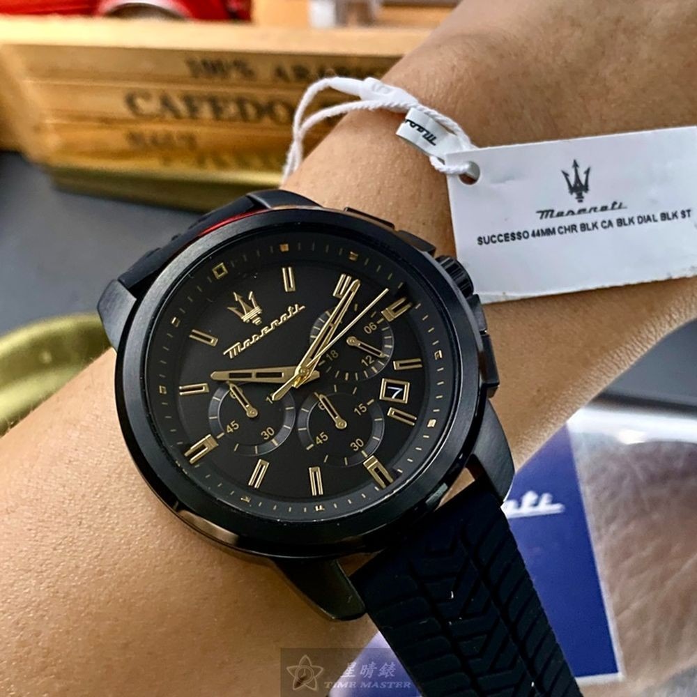 MASERATI:手錶,型號:R8871621011,男錶44mm黑錶殼黑色錶面矽膠錶帶款-細節圖3