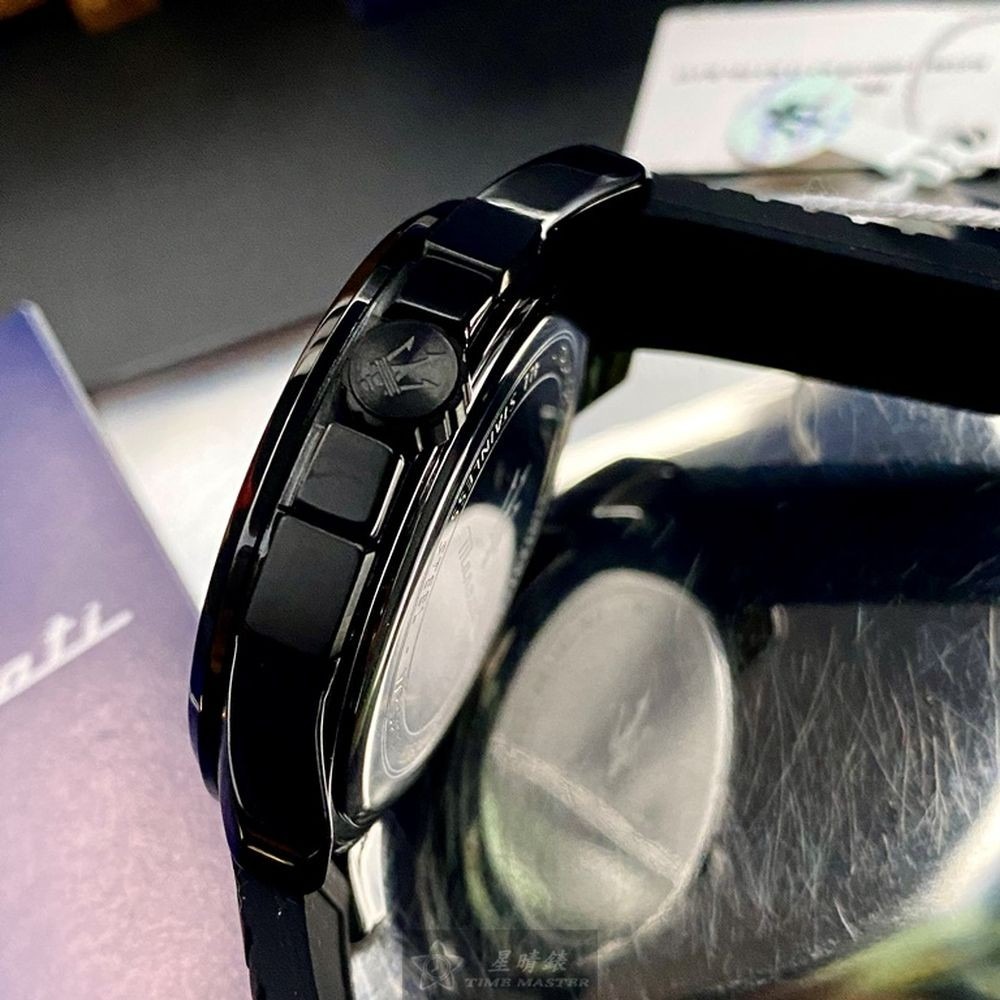 MASERATI:手錶,型號:R8871621011,男錶44mm黑錶殼黑色錶面矽膠錶帶款-細節圖5