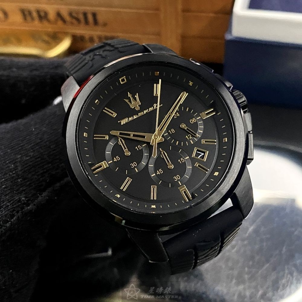 MASERATI:手錶,型號:R8871621011,男錶44mm黑錶殼黑色錶面矽膠錶帶款-細節圖7