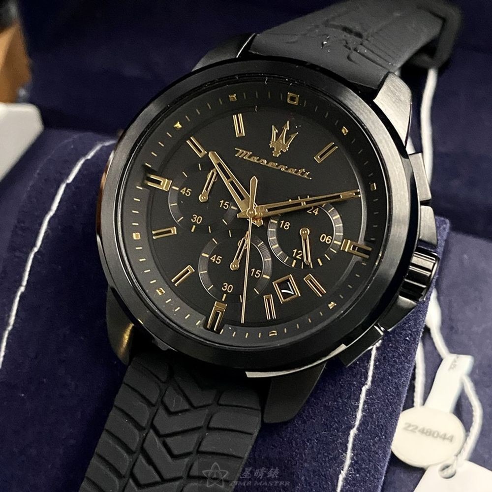 MASERATI:手錶,型號:R8871621011,男錶44mm黑錶殼黑色錶面矽膠錶帶款-細節圖8