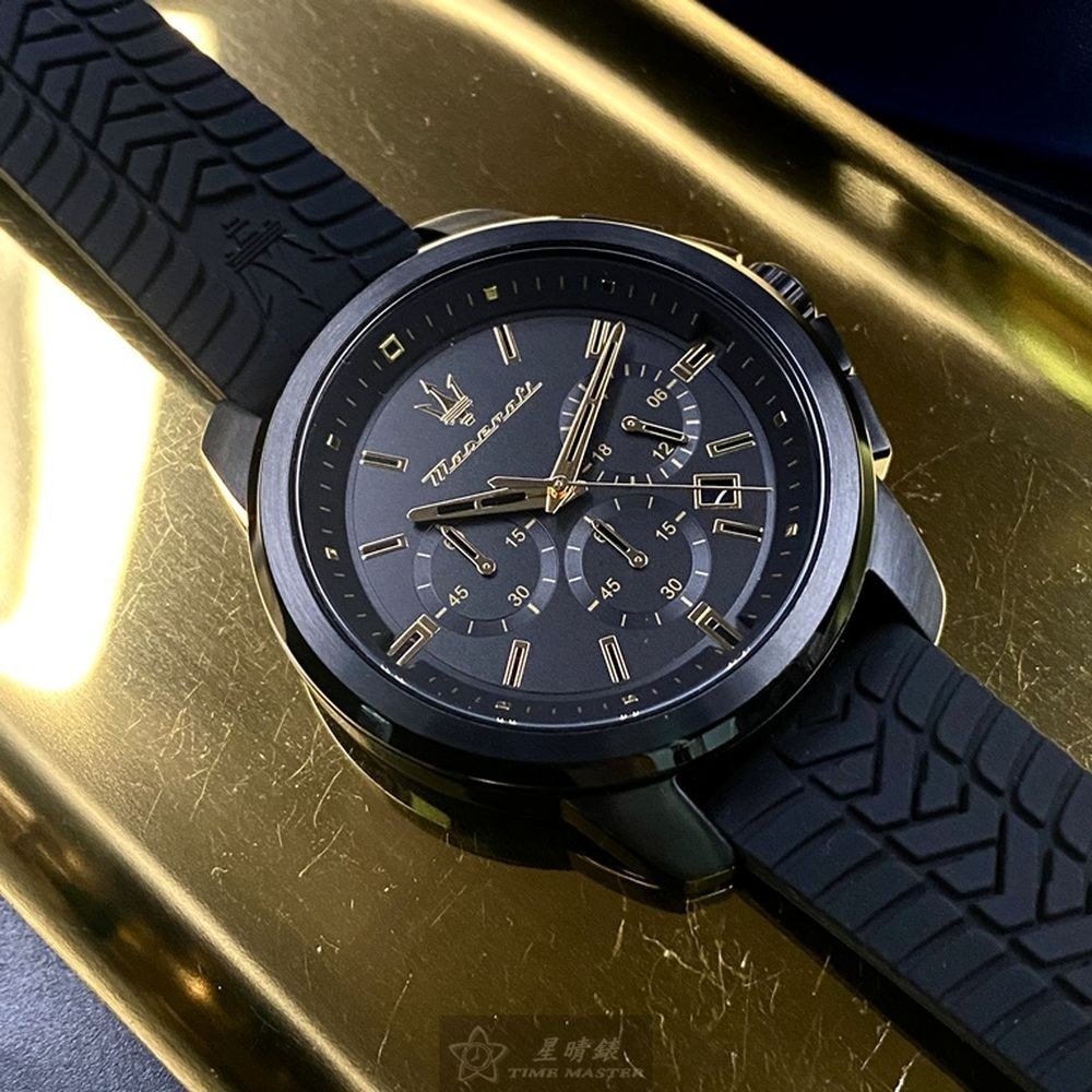 MASERATI:手錶,型號:R8871621011,男錶44mm黑錶殼黑色錶面矽膠錶帶款-細節圖9