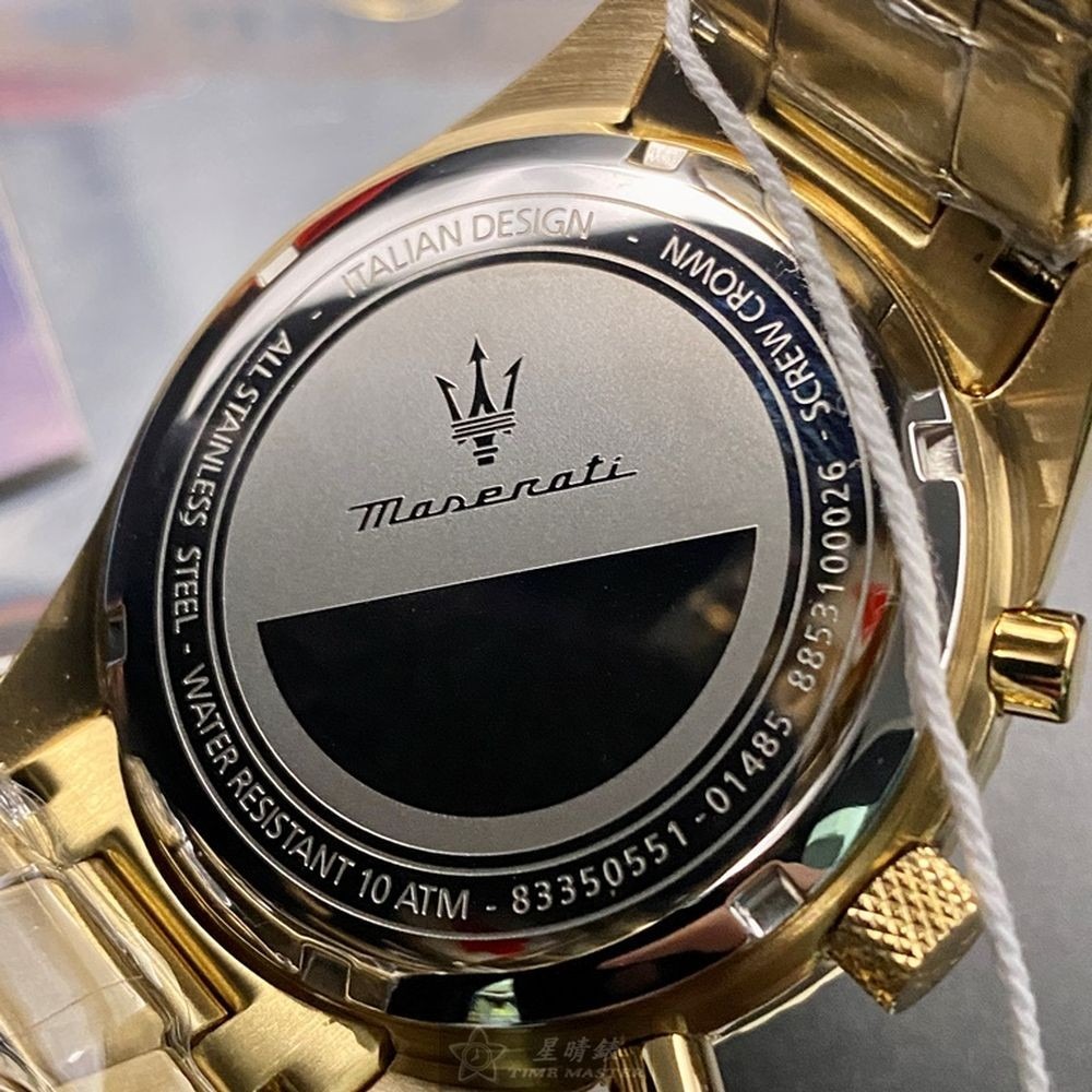 MASERATI:手錶,型號:R8853100026,男錶42mm金色錶殼寶藍色錶面精鋼錶帶款-細節圖4