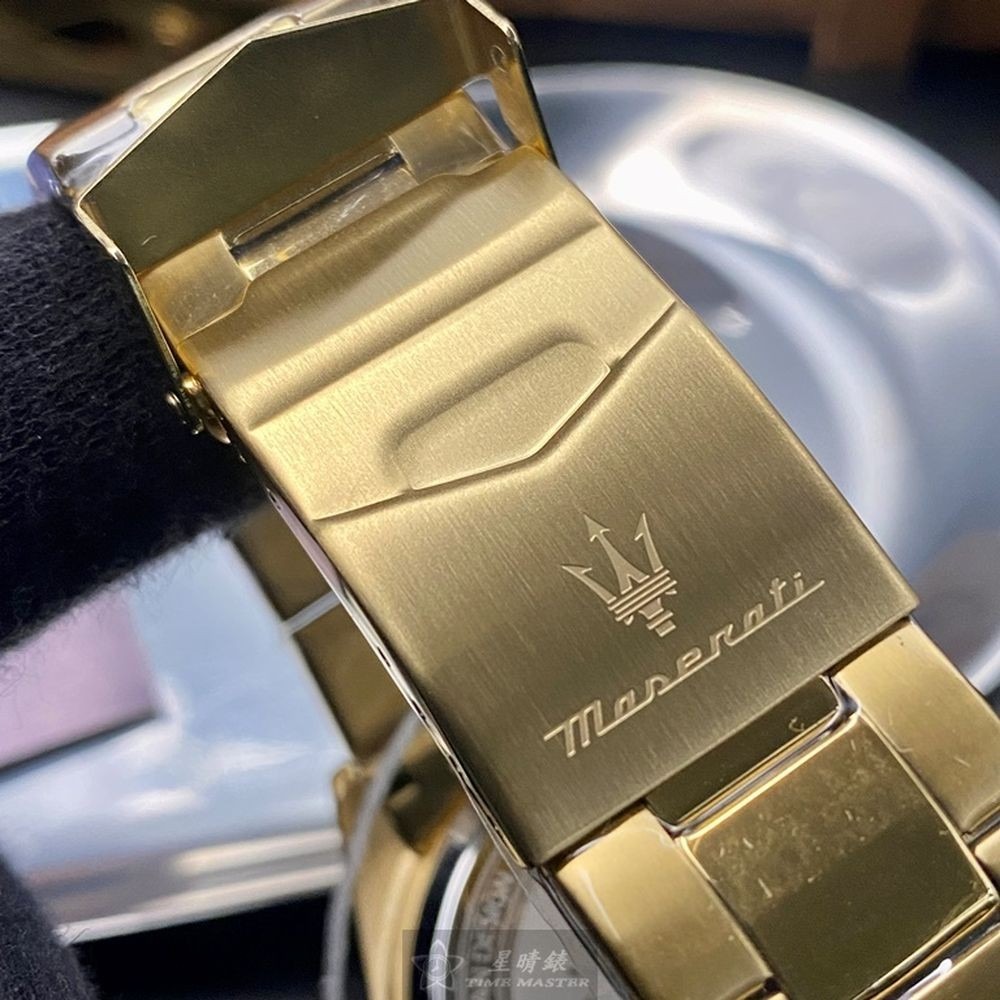 MASERATI:手錶,型號:R8853100026,男錶42mm金色錶殼寶藍色錶面精鋼錶帶款-細節圖5