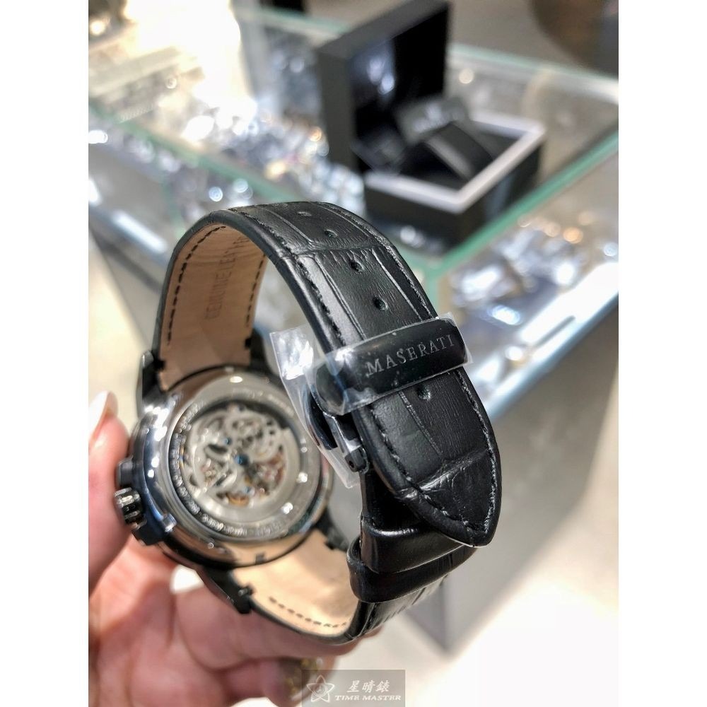 MASERATI:手錶,型號:R8821119006,男錶46mm黑錶殼機械鏤空錶面真皮皮革錶帶款-細節圖4