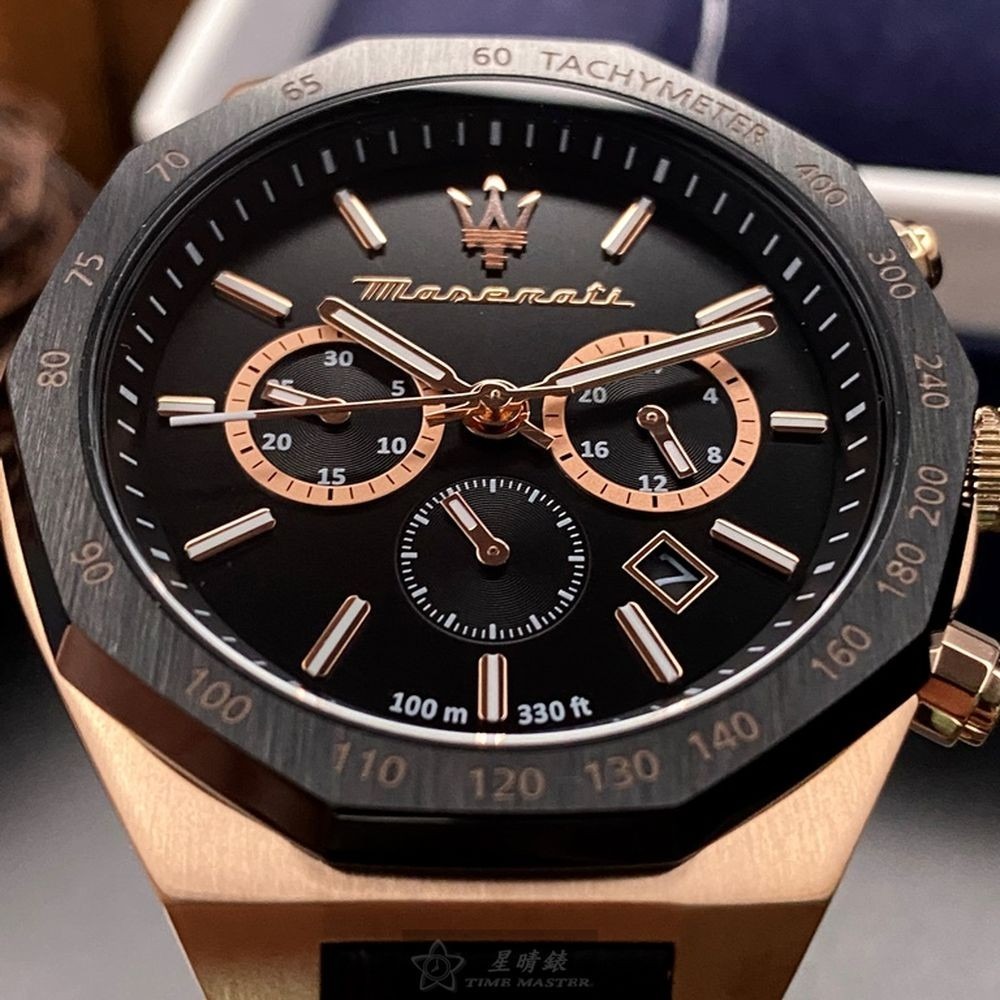 MASERATI:手錶,型號:R8871642001,男女通用錶46mm玫瑰金錶殼黑色錶面真皮皮革錶帶款-細節圖7