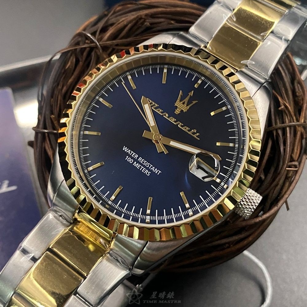 MASERATI:手錶,型號:R8853100027,男女通用錶42mm金銀相間錶殼寶藍色錶面精鋼錶帶款-細節圖3