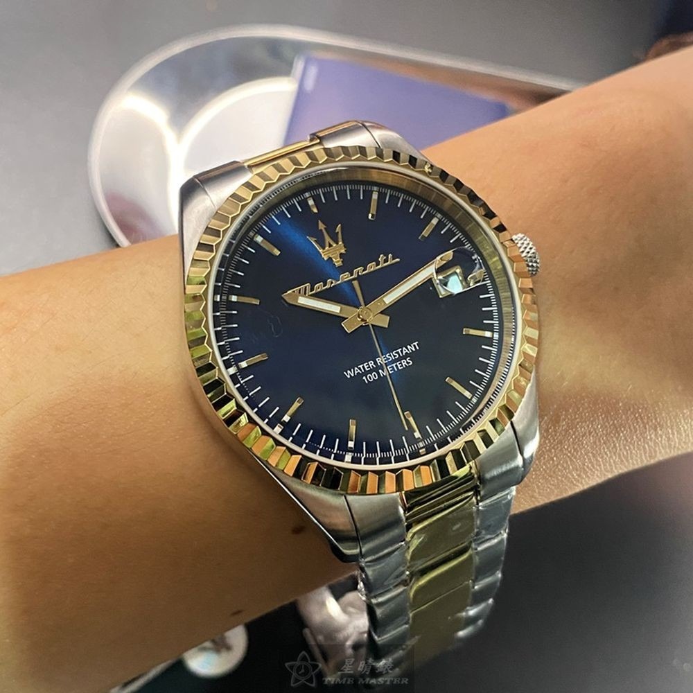 MASERATI:手錶,型號:R8853100027,男女通用錶42mm金銀相間錶殼寶藍色錶面精鋼錶帶款-細節圖4