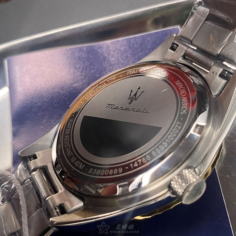 MASERATI:手錶,型號:R8853100027,男女通用錶42mm金銀相間錶殼寶藍色錶面精鋼錶帶款-細節圖7
