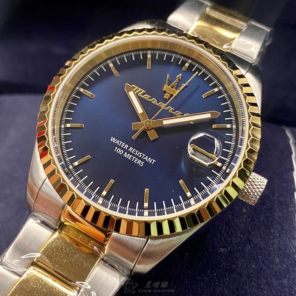MASERATI:手錶,型號:R8853100027,男女通用錶42mm金銀相間錶殼寶藍色錶面精鋼錶帶款-細節圖8