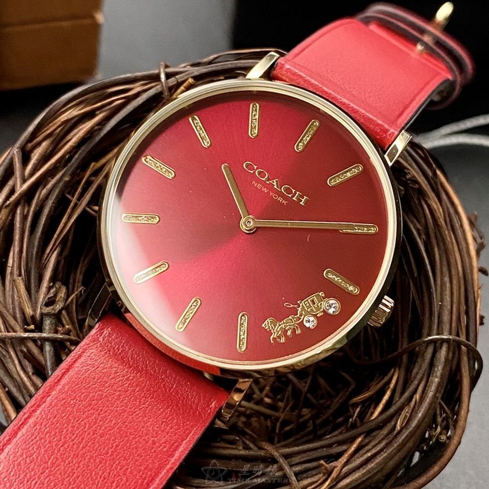 COACH:手錶,型號:CH00116,女錶36mm玫瑰金錶殼大紅色錶面真皮皮革錶帶款-細節圖2