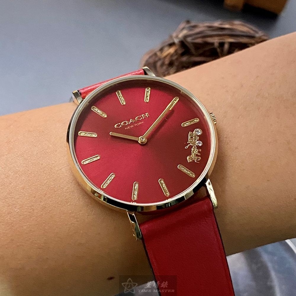COACH:手錶,型號:CH00116,女錶36mm玫瑰金錶殼大紅色錶面真皮皮革錶帶款-細節圖3