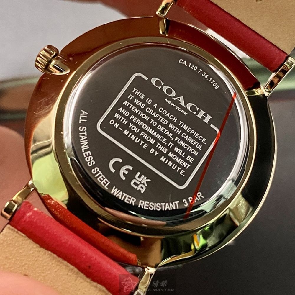 COACH:手錶,型號:CH00116,女錶36mm玫瑰金錶殼大紅色錶面真皮皮革錶帶款-細節圖4