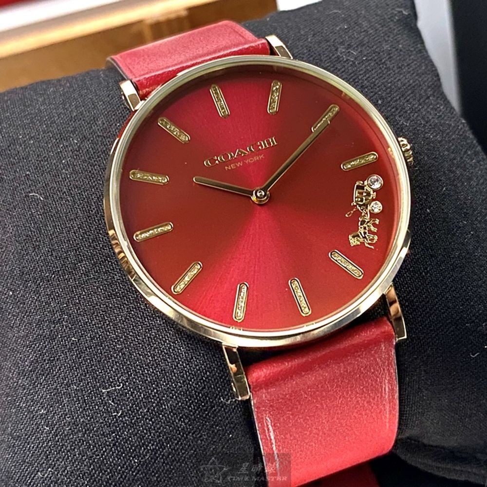 COACH:手錶,型號:CH00116,女錶36mm玫瑰金錶殼大紅色錶面真皮皮革錶帶款-細節圖7