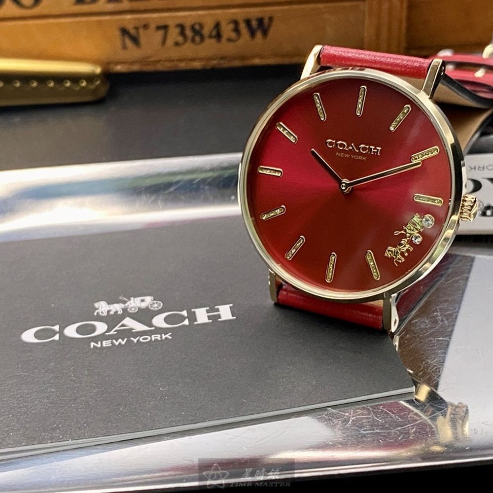 COACH:手錶,型號:CH00116,女錶36mm玫瑰金錶殼大紅色錶面真皮皮革錶帶款-細節圖8