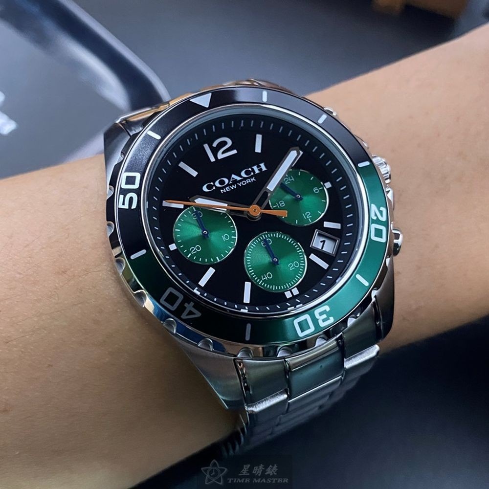 COACH:手錶,型號:CH00118,男錶44mm墨綠色錶殼黑色錶面精鋼錶帶款-細節圖3