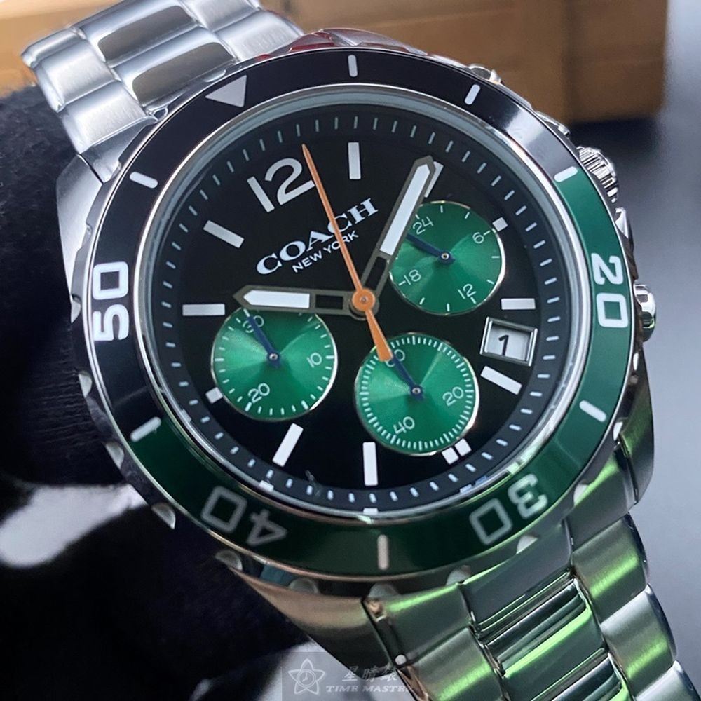 COACH:手錶,型號:CH00118,男錶44mm墨綠色錶殼黑色錶面精鋼錶帶款-細節圖4