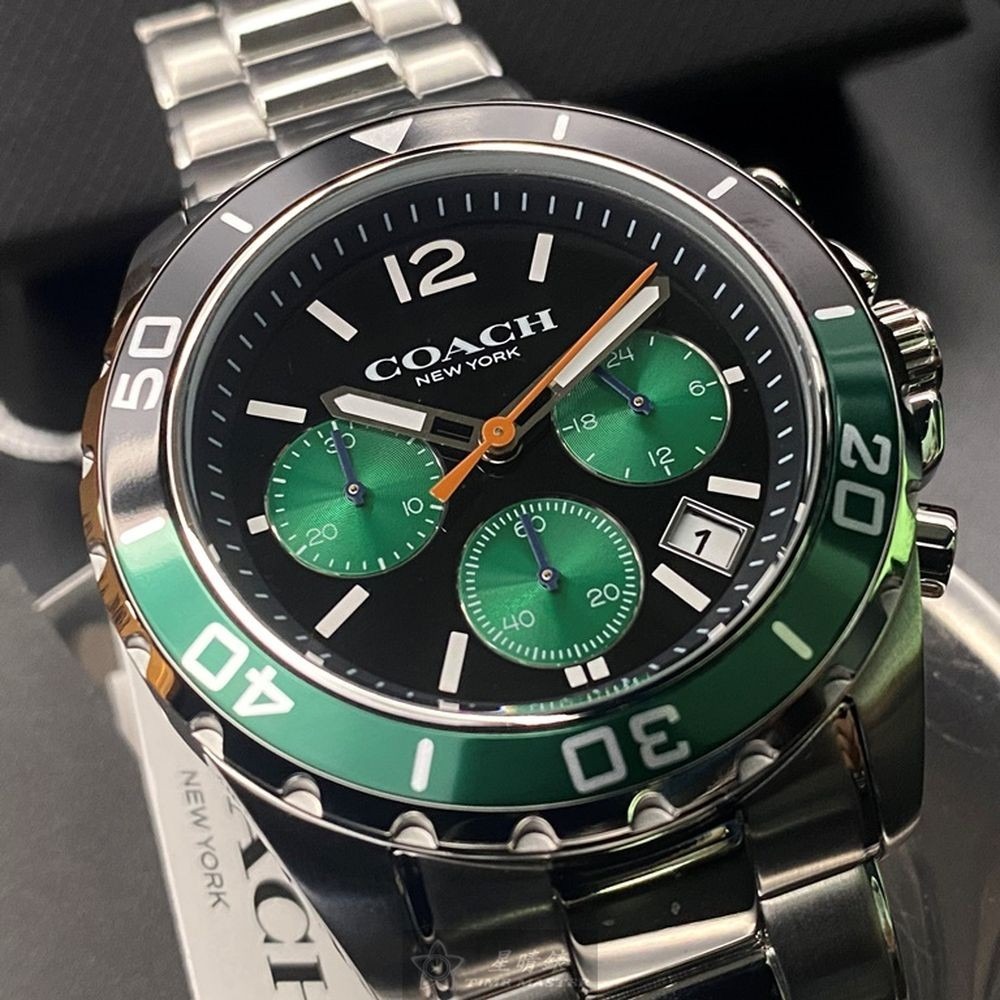 COACH:手錶,型號:CH00118,男錶44mm墨綠色錶殼黑色錶面精鋼錶帶款-細節圖8