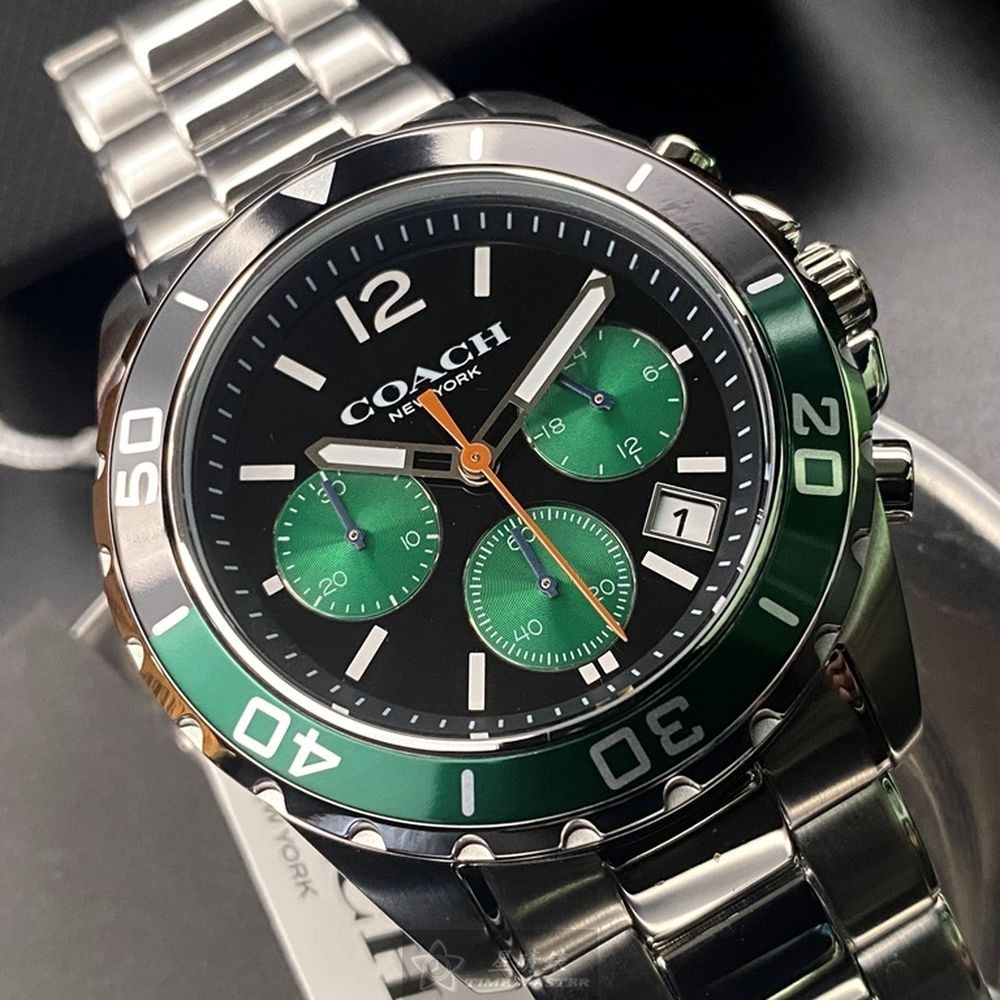 COACH:手錶,型號:CH00118,男錶44mm墨綠色錶殼黑色錶面精鋼錶帶款-細節圖9