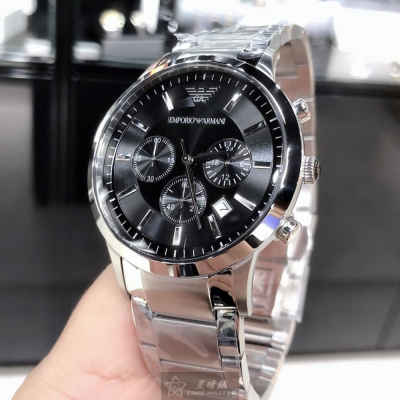 ARMANI:手錶,型號:AR00019,男錶42mm銀錶殼黑色錶面精鋼錶帶款