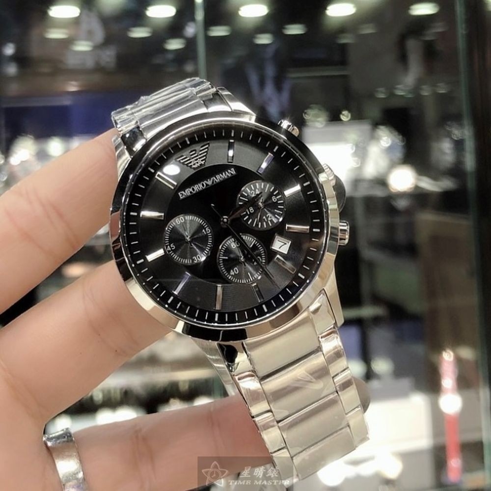 ARMANI:手錶,型號:AR00019,男錶42mm銀錶殼黑色錶面精鋼錶帶款-細節圖2