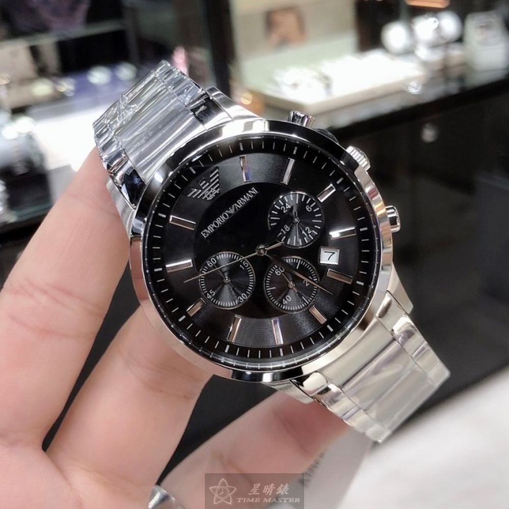 ARMANI:手錶,型號:AR00019,男錶42mm銀錶殼黑色錶面精鋼錶帶款-細節圖4
