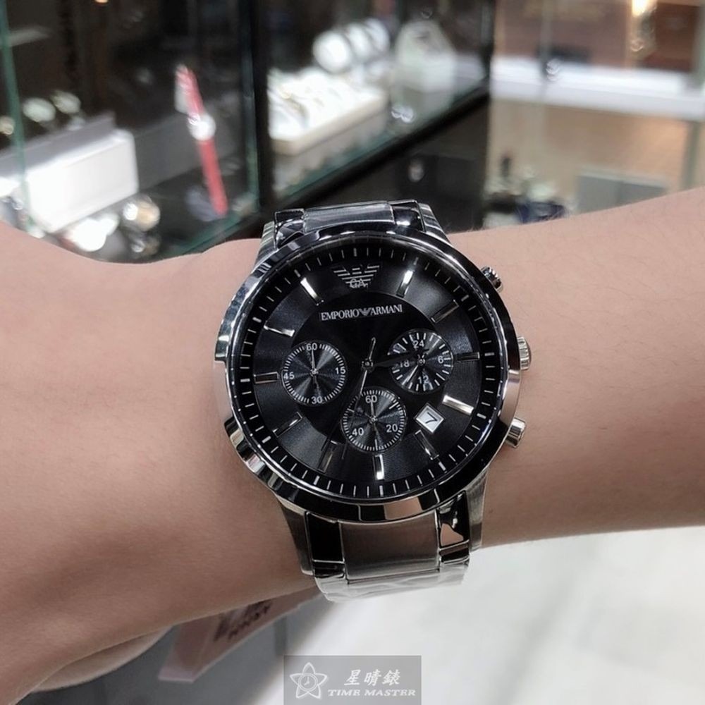 ARMANI:手錶,型號:AR00019,男錶42mm銀錶殼黑色錶面精鋼錶帶款-細節圖5