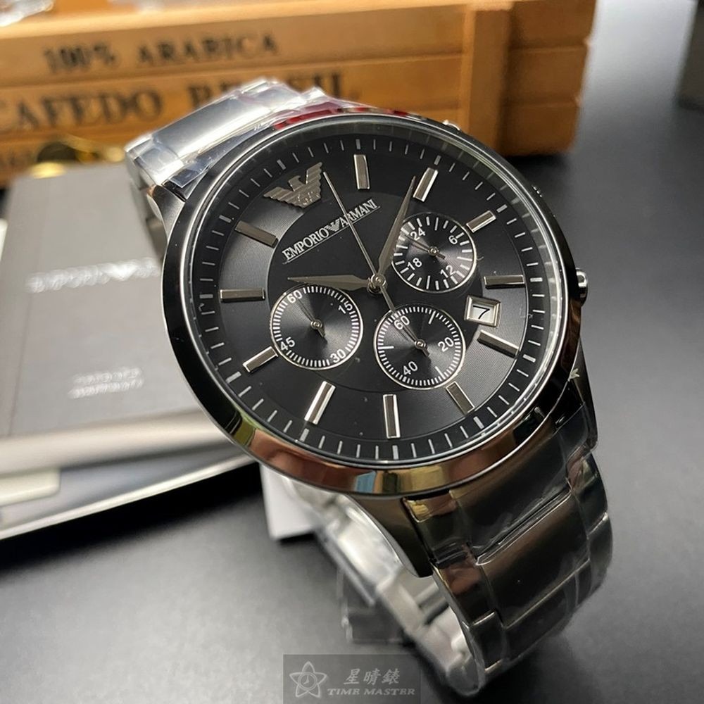 ARMANI:手錶,型號:AR00019,男錶42mm銀錶殼黑色錶面精鋼錶帶款-細節圖6