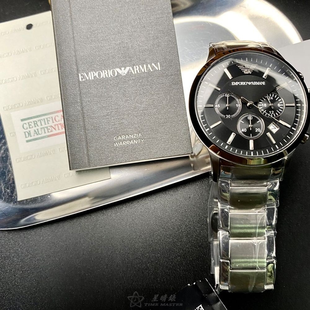ARMANI:手錶,型號:AR00019,男錶42mm銀錶殼黑色錶面精鋼錶帶款-細節圖7