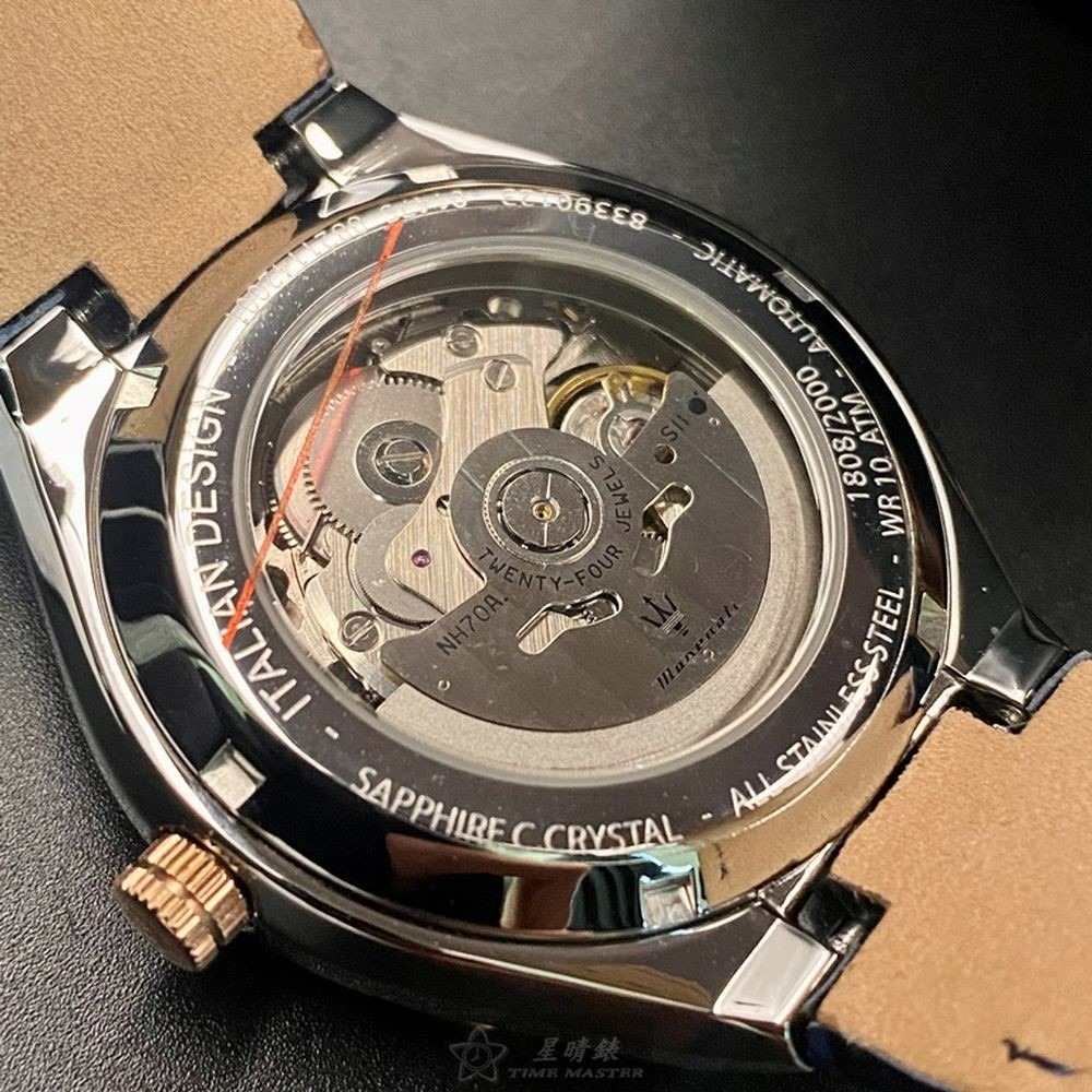 MASERATI:手錶,型號:R8821142001,男女通用錶42mm金色錶殼白色機械鏤空錶面真皮皮革錶帶款-細節圖4