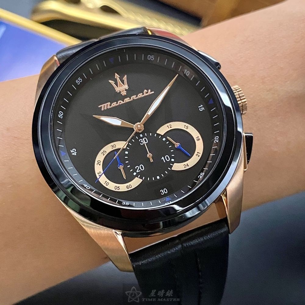 MASERATI:手錶,型號:R88716120252,男錶46mm黑錶殼黑色錶面真皮皮革錶帶款-細節圖3