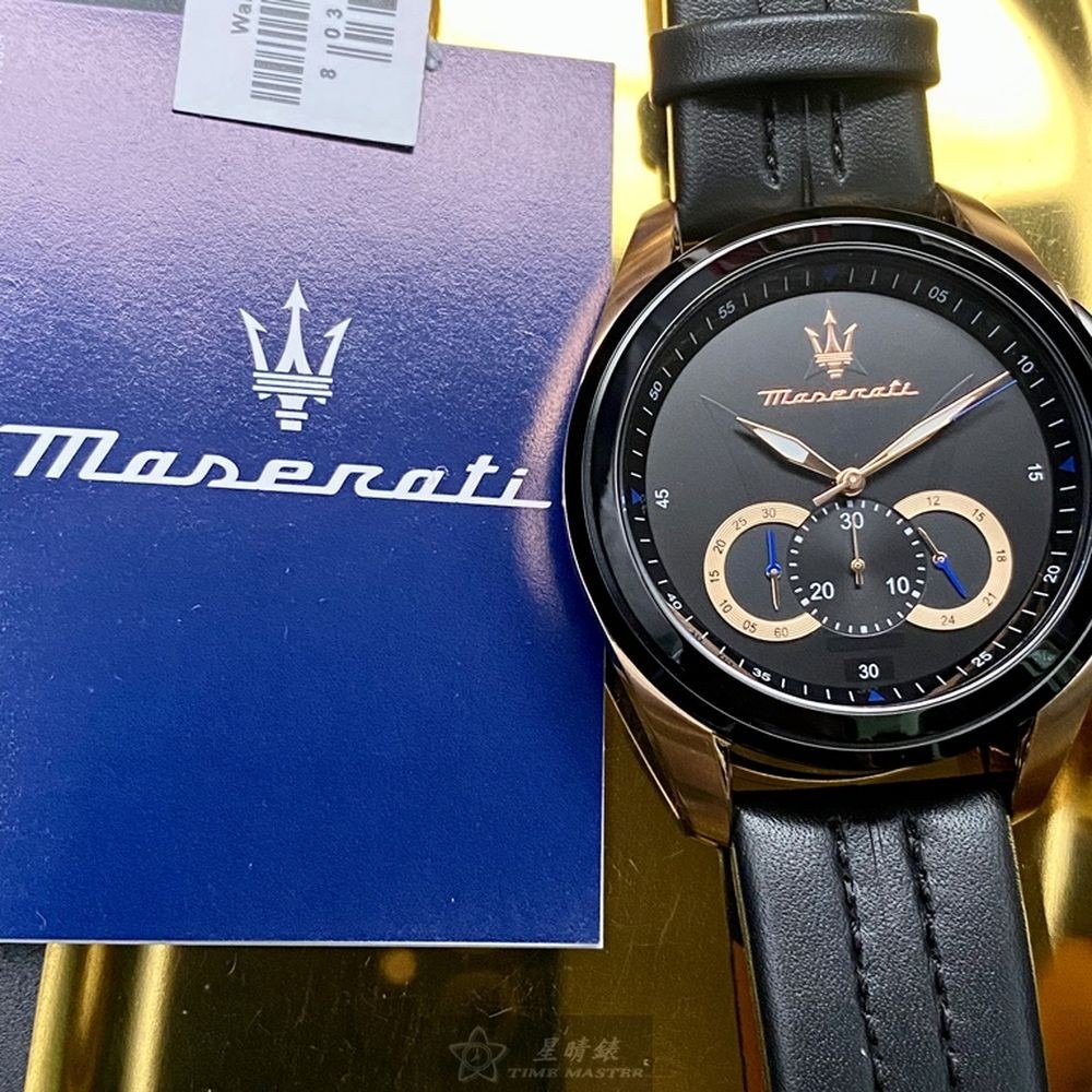 MASERATI:手錶,型號:R88716120252,男錶46mm黑錶殼黑色錶面真皮皮革錶帶款-細節圖4