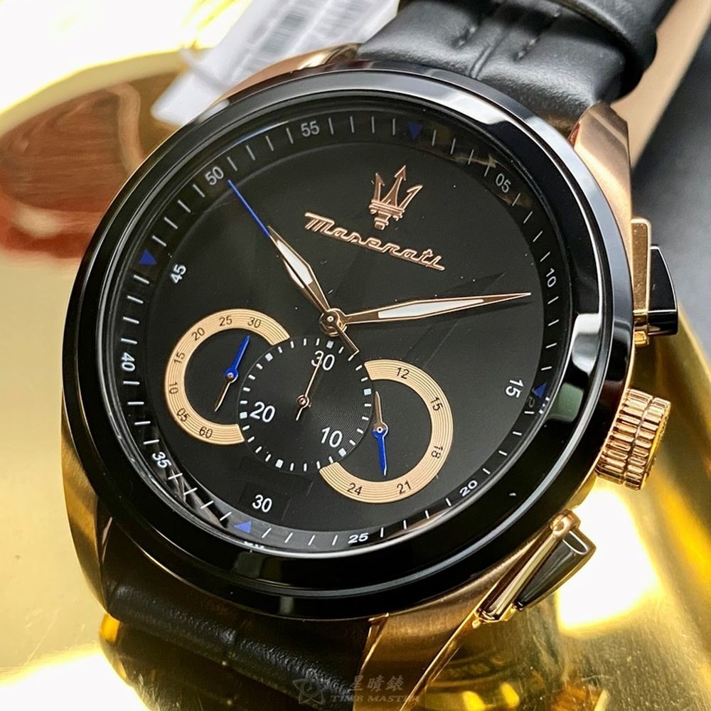 MASERATI:手錶,型號:R88716120252,男錶46mm黑錶殼黑色錶面真皮皮革錶帶款-細節圖5