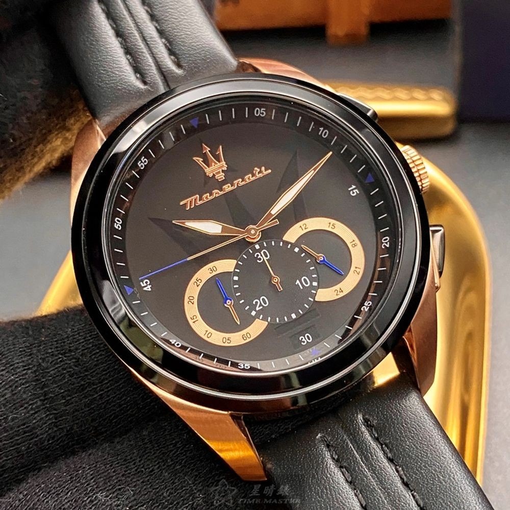 MASERATI:手錶,型號:R88716120252,男錶46mm黑錶殼黑色錶面真皮皮革錶帶款-細節圖7