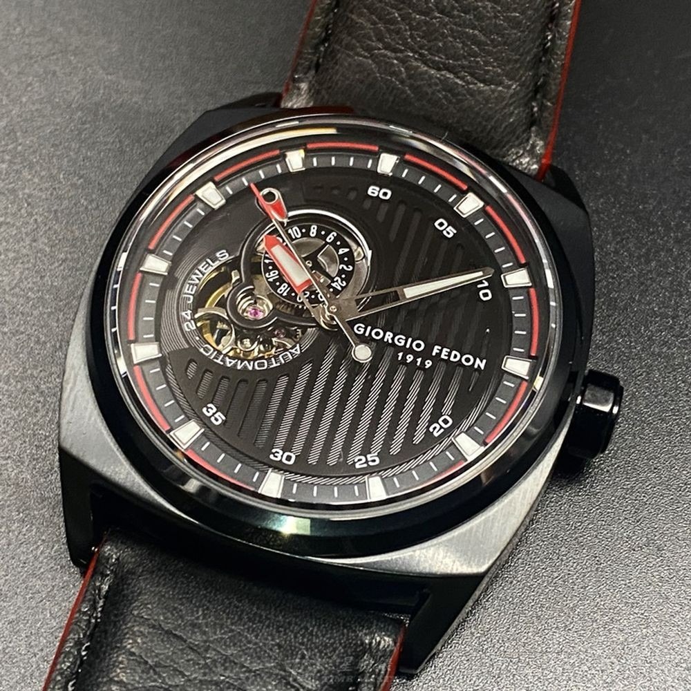 GiorgioFedon1919:手錶,型號:GF00088,男錶42mm黑錶殼黑色錶面真皮皮革錶帶款-細節圖7