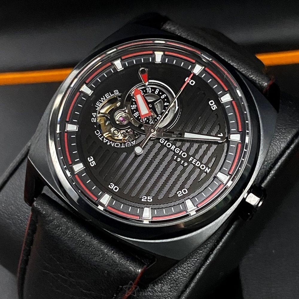 GiorgioFedon1919:手錶,型號:GF00088,男錶42mm黑錶殼黑色錶面真皮皮革錶帶款-細節圖9